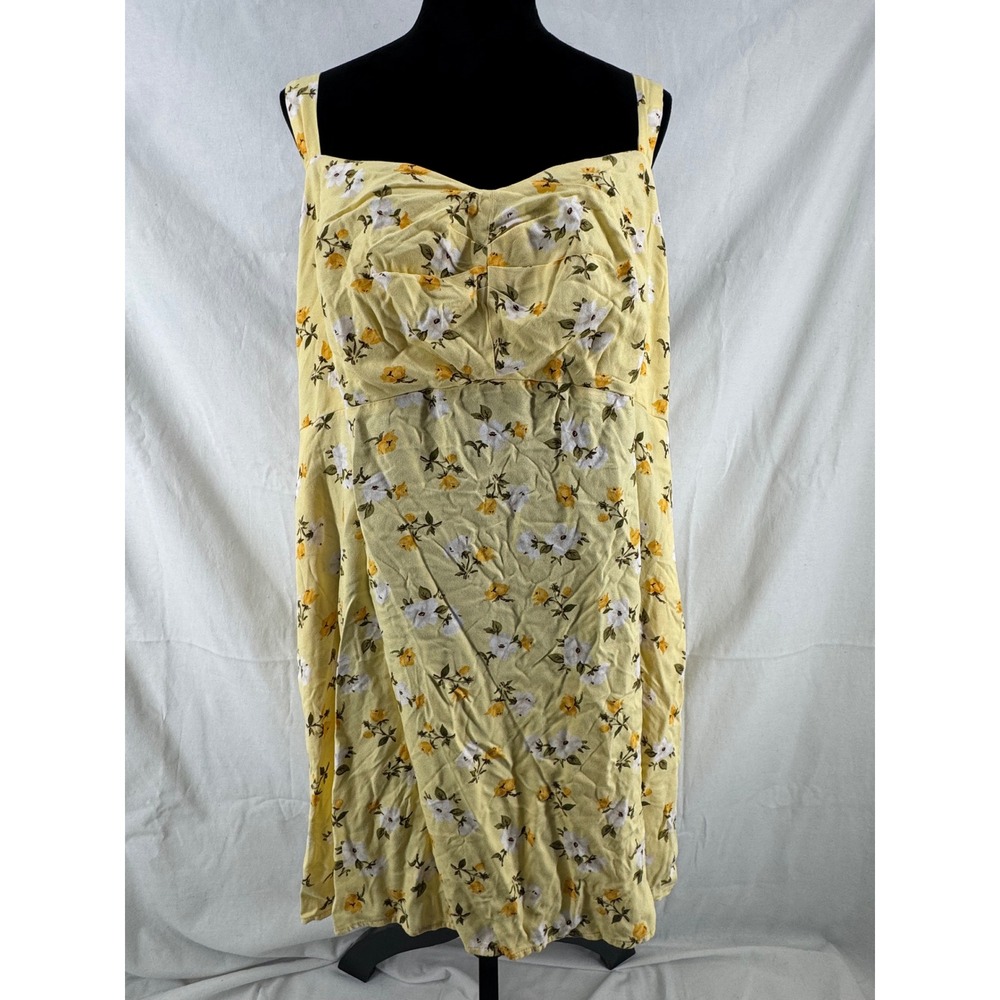 Old Navy Womens 2X Yellow Floral Smocked Back Mini Dress Adjustable Straps NWT